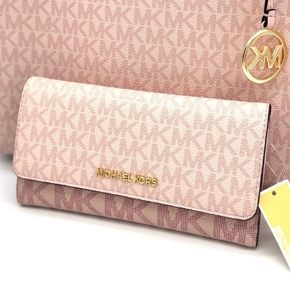 Michael Kors Large Jet Set Travel Shoulder Bag & Trifold Wallet Light Pink Multi - Picture 11 of 13